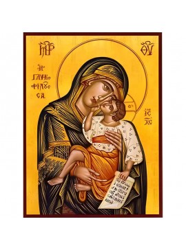 Σετ των 2 Εικόνα Ορθοδοξίας με περίγραμμα χρυσό σε ξύλο Φλαμουρίας  με  βάση Εικόνα ΠΑΝΑΓΙΑ ΜΕ ΧΡΙΣΤΟ, ΓΛΥΚΟΦΙΛΟΥΣΑ ΜΕ ΧΡΥΣΟΚΟΝΔΥΛΙΑ Χειροποίητη Ελληνορθόδοξη εικόνα του Ιησού Χριστού, Κρεμαστή πλάκα βυζαντινής τέχνης, χριστιανική τέχνη Διάσταση 15x11 cm 