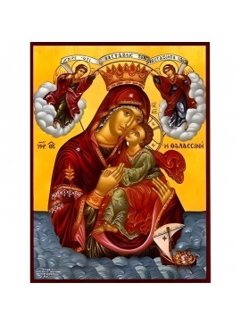 Σετ των 2 Εικόνα Ορθοδοξίας με περίγραμμα χρυσό σε ξύλο Φλαμουρίας  με  βάση Εικόνα ΠΑΝΑΓΙΑ ΜΕ ΧΡΙΣΤΟ, ΓΛΥΚΟΦΙΛΟΥΣΑ, Η ΘΑΛΑΣΣΙΝΗ Χειροποίητη Ελληνορθόδοξη εικόνα του Ιησού Χριστού, Κρεμαστή πλάκα βυζαντινής τέχνης, χριστιανική τέχνη Διάσταση 15x11 cm (5,9