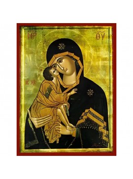 Σετ των 2 Εικόνα Ορθοδοξίας με περίγραμμα χρυσό σε ξύλο Φλαμουρίας  με  βάση Εικόνα ΠΑΝΑΓΙΑ ΜΕ ΧΡΙΣΤΟ, ΓΛΥΚΟΦΙΛΟΥΣΑ, ΝΤΟΝ Χειροποίητη Ελληνορθόδοξη εικόνα του Ιησού Χριστού, Κρεμαστή πλάκα βυζαντινής τέχνης, χριστιανική τέχνη Διάσταση 15x11 cm (5,9x4,3 ίν