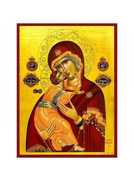 Σετ των 2 Εικόνα Ορθοδοξίας με περίγραμμα χρυσό σε ξύλο Φλαμουρίας  με  βάση Εικόνα ΠΑΝΑΓΙΑ ΜΕ ΧΡΙΣΤΟ, ΓΛΥΚΟΦΙΛΟΥΣΑ, ΠΑΝΤΩΝ ΚΑΤΑΦΥΓΗ Χειροποίητη Ελληνορθόδοξη εικόνα του Ιησού Χριστού, Κρεμαστή πλάκα βυζαντινής τέχνης, χριστιανική τέχνη Διάσταση 15x11 cm 