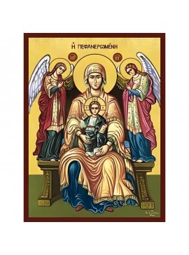 Σετ των 2 Εικόνα Ορθοδοξίας με περίγραμμα χρυσό σε ξύλο Φλαμουρίας  με  βάση Εικόνα ΠΑΝΑΓΙΑ ΜΕ ΧΡΙΣΤΟ, ΕΝΘΡΟΝΗ, ΠΕΦΑΝΕΡΩΜΕΝΗ ΛΕΥΚΑΔΟΣ Χειροποίητη Ελληνορθόδοξη εικόνα του Ιησού Χριστού, Κρεμαστή πλάκα βυζαντινής τέχνης, χριστιανική τέχνη Διάσταση 15x11 cm