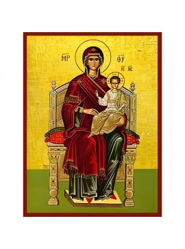 Σετ των 2 Εικόνα Ορθοδοξίας με περίγραμμα χρυσό σε ξύλο Φλαμουρίας  με  βάση Εικόνα ΠΑΝΑΓΙΑ ΜΕ ΧΡΙΣΤΟ, ΕΝΘΡΟΝΟΣ Χειροποίητη Ελληνορθόδοξη εικόνα του Ιησού Χριστού, Κρεμαστή πλάκα βυζαντινής τέχνης, χριστιανική τέχνη Διάσταση 15x11 cm (5,9x4,3 ίντσες)  INT