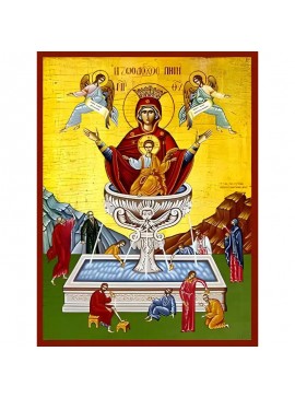 Σετ των 2 Εικόνα Ορθοδοξίας με περίγραμμα χρυσό σε ξύλο Φλαμουρίας  με  βάση Εικόνα ΠΑΝΑΓΙΑ ΜΕ ΧΡΙΣΤΟ, Η ΖΩΟΔΟΧΟΣ ΠΗΓΗ Χειροποίητη Ελληνορθόδοξη εικόνα του Ιησού Χριστού, Κρεμαστή πλάκα βυζαντινής τέχνης, χριστιανική τέχνη Διάσταση 15x11 cm (5,9x4,3 ίντσε