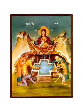 Σετ των 2 Εικόνα Ορθοδοξίας με περίγραμμα χρυσό σε ξύλο Φλαμουρίας  με  βάση Εικόνα ΠΑΝΑΓΙΑ ΜΕ ΧΡΙΣΤΟ, Η ΖΩΟΔΟΧΟΣ ΠΗΓΗ Χειροποίητη Ελληνορθόδοξη εικόνα του Ιησού Χριστού, Κρεμαστή πλάκα βυζαντινής τέχνης, χριστιανική τέχνη Διάσταση 15x11 cm (5,9x4,3 ίντσε