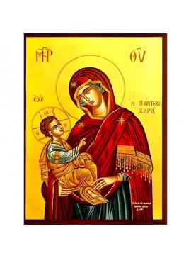 Σετ των 2 Εικόνα Ορθοδοξίας με περίγραμμα χρυσό σε ξύλο Φλαμουρίας  με  βάση Εικόνα ΠΑΝΑΓΙΑ ΜΕ ΧΡΙΣΤΟ, Η ΠΑΝΤΩΝ ΧΑΡΑ Χειροποίητη Ελληνορθόδοξη εικόνα του Ιησού Χριστού, Κρεμαστή πλάκα βυζαντινής τέχνης, χριστιανική τέχνη Διάσταση 15x11 cm (5,9x4,3 ίντσες)