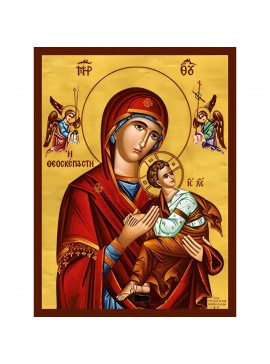 Σετ των 2 Εικόνα Ορθοδοξίας με περίγραμμα χρυσό σε ξύλο Φλαμουρίας  με  βάση Εικόνα ΠΑΝΑΓΙΑ ΜΕ ΧΡΙΣΤΟ, ΘΕΟΣΚΕΠΑΣΤΗ Χειροποίητη Ελληνορθόδοξη εικόνα του Ιησού Χριστού, Κρεμαστή πλάκα βυζαντινής τέχνης, χριστιανική τέχνη Διάσταση 15x11 cm (5,9x4,3 ίντσες)  