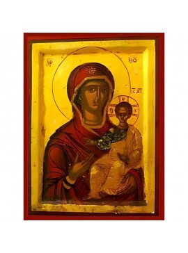 Σετ των 2 Εικόνα Ορθοδοξίας με περίγραμμα χρυσό σε ξύλο Φλαμουρίας  με  βάση Εικόνα ΠΑΝΑΓΙΑ ΜΕ ΧΡΙΣΤΟ, ΟΔΗΓΗΤΡΙΑ Χειροποίητη Ελληνορθόδοξη εικόνα του Ιησού Χριστού, Κρεμαστή πλάκα βυζαντινής τέχνης, χριστιανική τέχνη Διάσταση 15x11 cm (5,9x4,3 ίντσες)  IN