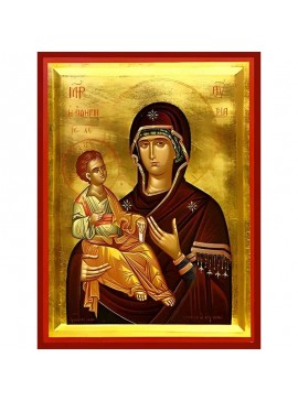 Σετ των 2 Εικόνα Ορθοδοξίας με περίγραμμα χρυσό σε ξύλο Φλαμουρίας  με  βάση Εικόνα ΠΑΝΑΓΙΑ ΜΕ ΧΡΙΣΤΟ, ΟΔΗΓΗΤΡΙΑ Χειροποίητη Ελληνορθόδοξη εικόνα του Ιησού Χριστού, Κρεμαστή πλάκα βυζαντινής τέχνης, χριστιανική τέχνη Διάσταση 15x11 cm (5,9x4,3 ίντσες)  IN