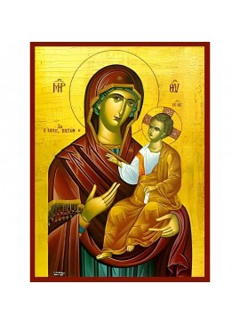 Σετ των 2 Εικόνα Ορθοδοξίας με περίγραμμα χρυσό σε ξύλο Φλαμουρίας  με  βάση Εικόνα ΠΑΝΑΓΙΑ ΜΕ ΧΡΙΣΤΟ, ΟΔΗΓΗΤΡΙΑ, Η ΕΛΠΙΣ ΤΩΝ ΠΙΣΤΩΝ Χειροποίητη Ελληνορθόδοξη εικόνα του Ιησού Χριστού, Κρεμαστή πλάκα βυζαντινής τέχνης, χριστιανική τέχνη Διάσταση 15x11 cm 