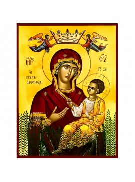 Σετ των 2 Εικόνα Ορθοδοξίας με περίγραμμα χρυσό σε ξύλο Φλαμουρίας  με  βάση Εικόνα ΠΑΝΑΓΙΑ ΜΕ ΧΡΙΣΤΟ, ΟΔΗΓΗΤΡΙΑ, Η ΜΥΡΤΙΔΙΩΤΙΣΣΑ Χειροποίητη Ελληνορθόδοξη εικόνα του Ιησού Χριστού, Κρεμαστή πλάκα βυζαντινής τέχνης, χριστιανική τέχνη Διάσταση 15x11 cm (5,