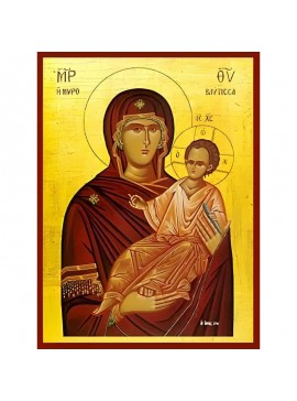 Σετ των 2 Εικόνα Ορθοδοξίας με περίγραμμα χρυσό σε ξύλο Φλαμουρίας  με  βάση Εικόνα ΠΑΝΑΓΙΑ ΜΕ ΧΡΙΣΤΟ, ΟΔΗΓΗΤΡΙΑ, ΜΥΡΟΒΛΥΤΙΣΣΑ Χειροποίητη Ελληνορθόδοξη εικόνα του Ιησού Χριστού, Κρεμαστή πλάκα βυζαντινής τέχνης, χριστιανική τέχνη Διάσταση 15x11 cm (5,9x4