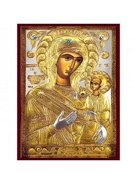 Σετ των 2 Εικόνα Ορθοδοξίας με περίγραμμα χρυσό σε ξύλο Φλαμουρίας  με  βάση Εικόνα ΠΑΝΑΓΙΑ ΜΕ ΧΡΙΣΤΟ, ΟΔΗΓΗΤΡΙΑ, ΠΡΟΥΣΙΩΤΙΣΣΑ Χειροποίητη Ελληνορθόδοξη εικόνα του Ιησού Χριστού, Κρεμαστή πλάκα βυζαντινής τέχνης, χριστιανική τέχνη Διάσταση 15x11 cm (5,9x4