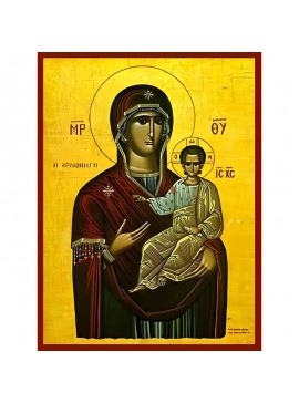 Σετ των 2 Εικόνα Ορθοδοξίας με περίγραμμα χρυσό σε ξύλο Φλαμουρίας  με  βάση Εικόνα ΠΑΝΑΓΙΑ ΜΕ ΧΡΙΣΤΟ, ΟΔΗΓΗΤΡΙΑ, ΧΡΥΣΟΠΗΓΗ Χειροποίητη Ελληνορθόδοξη εικόνα του Ιησού Χριστού, Κρεμαστή πλάκα βυζαντινής τέχνης, χριστιανική τέχνη Διάσταση 15x11 cm (5,9x4,3 