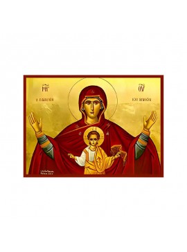 Σετ των 2 Εικόνα Ορθοδοξίας με περίγραμμα χρυσό σε ξύλο Φλαμουρίας  με  βάση Εικόνα ΠΑΝΑΓΙΑ ΜΕ ΧΡΙΣΤΟ, ΠΛΑΤΥΤΕΡΑ ΤΩΝ ΟΥΡΑΝΩΝ Χειροποίητη Ελληνορθόδοξη εικόνα του Ιησού Χριστού, Κρεμαστή πλάκα βυζαντινής τέχνης, χριστιανική τέχνη Διάσταση 15x11 cm (5,9x4,3