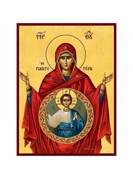 Σετ των 2 Εικόνα Ορθοδοξίας με περίγραμμα χρυσό σε ξύλο Φλαμουρίας  με  βάση Εικόνα ΠΑΝΑΓΙΑ ΜΕ ΧΡΙΣΤΟ, ΠΛΑΤΥΤΕΡΑ ΤΩΝ ΟΥΡΑΝΩΝ Χειροποίητη Ελληνορθόδοξη εικόνα του Ιησού Χριστού, Κρεμαστή πλάκα βυζαντινής τέχνης, χριστιανική τέχνη Διάσταση 15x11 cm (5,9x4,3