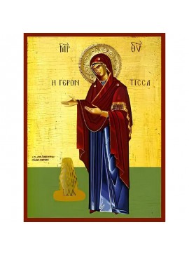 Σετ των 2 Εικόνα Ορθοδοξίας με περίγραμμα χρυσό σε ξύλο Φλαμουρίας  με  βάση Εικόνα ΠΑΝΑΓΙΑ, ΓΕΡΟΝΤΙΣΣΑ, ΟΛΟΣΩΜΗ Χειροποίητη Ελληνορθόδοξη εικόνα του Ιησού Χριστού, Κρεμαστή πλάκα βυζαντινής τέχνης, χριστιανική τέχνη Διάσταση 15x11 cm (5,9x4,3 ίντσες)  IN