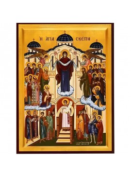 Σετ των 2 Εικόνα Ορθοδοξίας με περίγραμμα χρυσό σε ξύλο Φλαμουρίας  με  βάση Εικόνα ΠΑΝΑΓΙΑ, Η ΑΓΙΑ ΣΚΕΠΗ, ΟΛΟΣΩΜΗ Χειροποίητη Ελληνορθόδοξη εικόνα του Ιησού Χριστού, Κρεμαστή πλάκα βυζαντινής τέχνης, χριστιανική τέχνη Διάσταση 15x11 cm (5,9x4,3 ίντσες)  