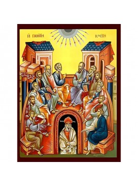 Σετ των 2 Εικόνα Ορθοδοξίας με περίγραμμα χρυσό σε ξύλο Φλαμουρίας  με  βάση Εικόνα ΠΕΝΤΗΚΟΣΤΗ Χειροποίητη Ελληνορθόδοξη εικόνα του Ιησού Χριστού, Κρεμαστή πλάκα βυζαντινής τέχνης, χριστιανική τέχνη Διάσταση 15x11 cm (5,9x4,3 ίντσες)  INTRAEK-337757864168