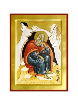 Σετ των 2 Εικόνα Ορθοδοξίας με περίγραμμα χρυσό σε ξύλο Φλαμουρίας  με  βάση Εικόνα ΠΡΟΦΗΤΗΣ ΗΛΙΑΣ, ΣΠΗΛΑΙΟ, ΟΛΟΣΩΜΟΣ Χειροποίητη Ελληνορθόδοξη εικόνα του Ιησού Χριστού, Κρεμαστή πλάκα βυζαντινής τέχνης, χριστιανική τέχνη Διάσταση 15x11 cm (5,9x4,3 ίντσες