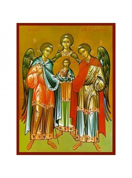 Σετ των 2 Εικόνα Ορθοδοξίας με περίγραμμα χρυσό σε ξύλο Φλαμουρίας  με  βάση Εικόνα ΣΥΝΑΞΙΣ ΑΡΧΑΓΓΕΛΩΝ ΜΙΧΑΗΛ, ΓΑΒΡΙΗΛ ΚΑΙ ΡΑΦΑΗΛ, ΟΛΟΣΩΜΟΙ Χειροποίητη Ελληνορθόδοξη εικόνα του Ιησού Χριστού, Κρεμαστή πλάκα βυζαντινής τέχνης, χριστιανική τέχνη Διάσταση 15