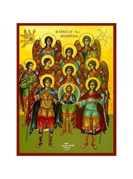 Σετ των 2 Εικόνα Ορθοδοξίας με περίγραμμα χρυσό σε ξύλο Φλαμουρίας  με  βάση Εικόνα ΣΥΝΑΞΙΣ ΑΡΧΑΓΓΕΛΩΝ, ΟΛΟΣΩΜΟΙ Χειροποίητη Ελληνορθόδοξη εικόνα του Ιησού Χριστού, Κρεμαστή πλάκα βυζαντινής τέχνης, χριστιανική τέχνη Διάσταση 15x11 cm (5,9x4,3 ίντσες)  IN