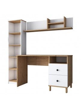 Γραφείο με βιβλιοθήκη Goldie pakoworld λευκό-φυσικό 160x50x161.8εκ 182-000059
