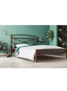 Κρεβάτι Μονό Fiona Μεταλλικό με Τάβλες Καφέ Σφυρίλατο 90x200cm CHI-253001SET