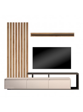 Σύνθετο σαλονιού Claironse pakoworld σε φυσική απόχρωση-ανθρακί-ανοιχτό γκρι 225x37.6x210εκ