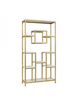 Ραφιέρα-βιβλιοθήκη μεταλλική Aduti pakoworld σε χρυσή-λευκή μαρμάρου απόχρωση 90x34x182εκ