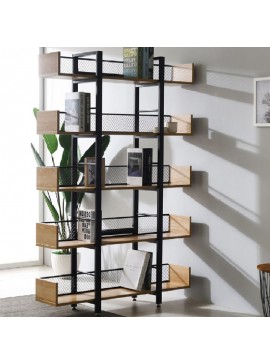 Βιβλιοθήκη Musha pakoworld μέταλλο μαύρο με oak απόχρωση 120x27x185εκ
