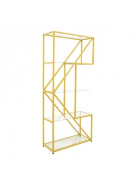 Ραφιέρα Aylan pakoworld γυαλί - μέταλλο σε χρυσή απόχρωση 100x30x200εκ