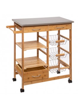 Τρόλεϊ-ραφιέρα 7όροφη Esla pakoworld bamboo φυσικό-λευκό 73,5x37x86εκ 199-000130