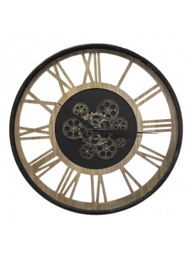 Ρολόι τοίχου Paul pakoworld μαύρο-φυσικό μέταλλο-mdf Φ57x6εκ