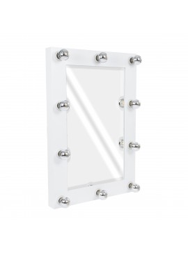 MIRROR-60x90-4 GloboStar®  MAKEUP MIRROR-60x90-4 Μοντέρνος Καθρέπτης Μακιγιάζ με Πλαίσιο Φυσικού Ξύλου με Διακόπτη On/Off 10 x E27 AC220-240V - Μ60 x Π7 x Υ90cm - Λευκή Λάκα