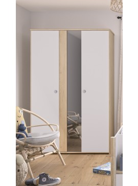 Insi Matis ντουλάπα με 2 πόρτες και καθρέφτη 130x60x202εκ. Natural Chestnut / Λευκό  0201.GM78 