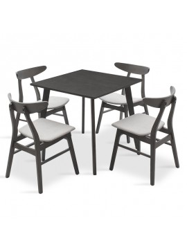 Tραπεζαρία Benson - Orlean pakoworld σετ 5τμχ rustic grey - ύφασμα γκρι 80x80x75εκ 200-000179