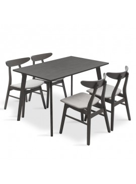 Tραπεζαρία Benson - Orlean pakoworld σετ 5τμχ rustic grey-ύφασμα γκρι 120x75x75εκ 200-000185