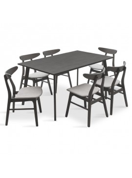 Tραπεζαρία Benson - Orlean pakoworld σετ 7τμχ rustic grey - ύφασμα γκρι 150x90x75εκ 200-000191