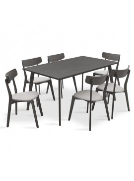 Tραπεζαρία Benson - Toto pakoworld σετ 7τμχ rustic grey - ύφασμα γκρι 150x90x75εκ 200-000193