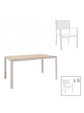 Τραπεζαρία Zacreta-Nares σετ 7τεμ pakoworld αλουμίνιο-textilene σε λευκή απόχρωση