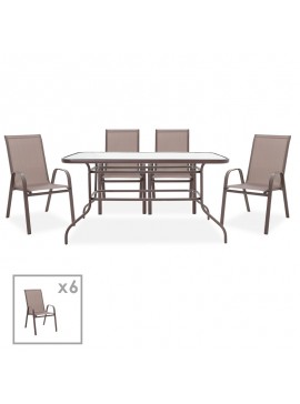 Intrahome Τραπεζαρία PYRENEESELLA-Calan σετ 7τεμ Intrahome μέταλλο-textilene καφέ | SKU: INTRAPA-311111495