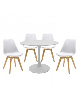 Τραπεζαρία Balou-Gaston σετ 5τεμ pakoworld MDF και pp σε λευκή-φυσική απόχρωση Φ100x73εκ