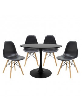 Τραπεζαρία Balou-Julita σετ 5τεμ pakoworld MDF και pp σε μαύρη-φυσική απόχρωση Φ100x73εκ