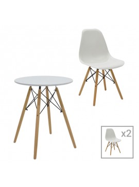 Intrahome Τραπεζαρία EVERESTA σετ 3τεμ Intrahome MDF και ξύλο οξιάς σε λευκή-φυσική απόχρωση Φ60x73εκ | SKU: INTRAPA-311111811