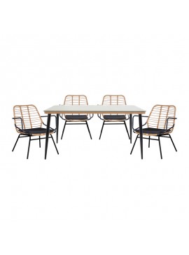 Intrahome Τραπεζαρία Naoki A Intrahome σετ 5 τμχ rattan φυσικό-μαύρο μέταλλο-γυαλί 160x90x78εκ | SKU: INTRAPA-311111864