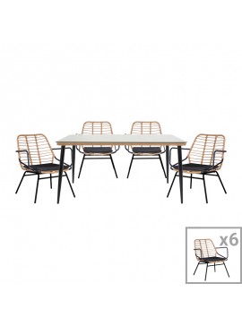 Intrahome Τραπεζαρία Naoki B Intrahome σετ 7 τμχ rattan φυσικό-μαύρο μέταλλο-γυαλί 160x90x78εκ | SKU: INTRAPA-311111865