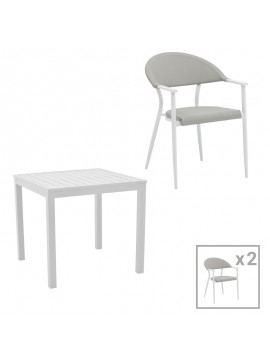 Τραπεζαρία Kliton - Pino σετ 3τεμ pakoworld αλουμίνιο σε λευκή απόχρωση 80x80x74εκ