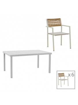 Τραπεζαρία Kliton - Savor σετ 7τεμ pakoworld αλουμίνιο σε λευκή απόχρωση 150x80x74εκ