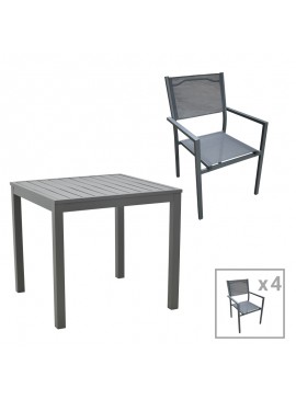 Τραπεζαρία Moly - Kliton Ι σετ 5τεμ pakoworld ανθρακί αλουμίνιο και textilene σε ανθρακί απόχρωση 80x80x74εκ