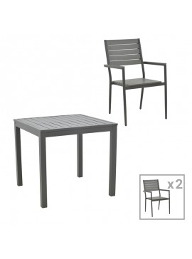 Intrahome Τραπεζαρία Uplift-Kliton σετ 3τεμ Intrahome ανθρακί αλουμίνιο και plywood σε γκρι απόχρωση 80x80x74εκ | SKU: INTRAPA-311111929